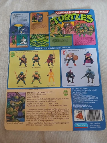 TMNT Donatello Teenage Mutant Ninja Turtles Card Cardback 1988 Don Original