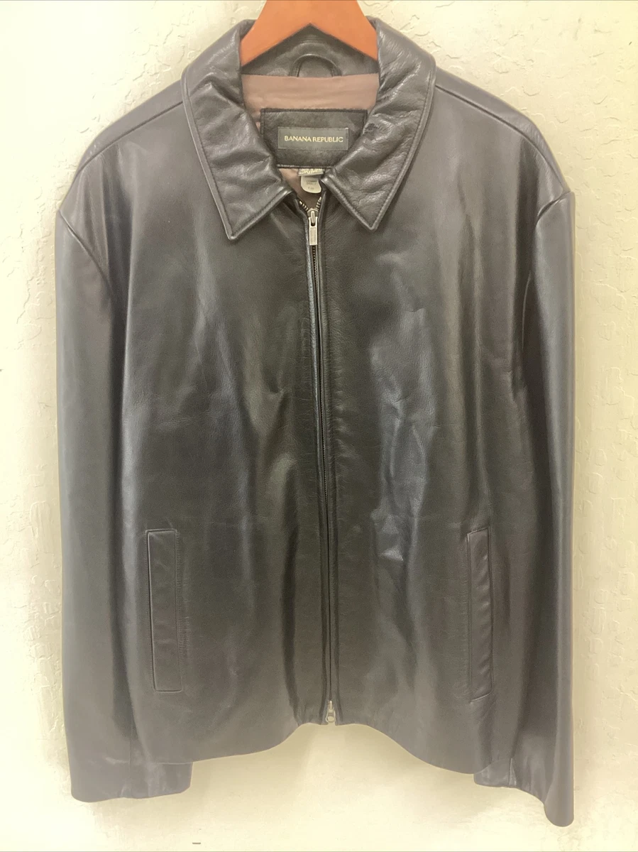 Banana Republic Leather Jacket Men s X Large Black Circa