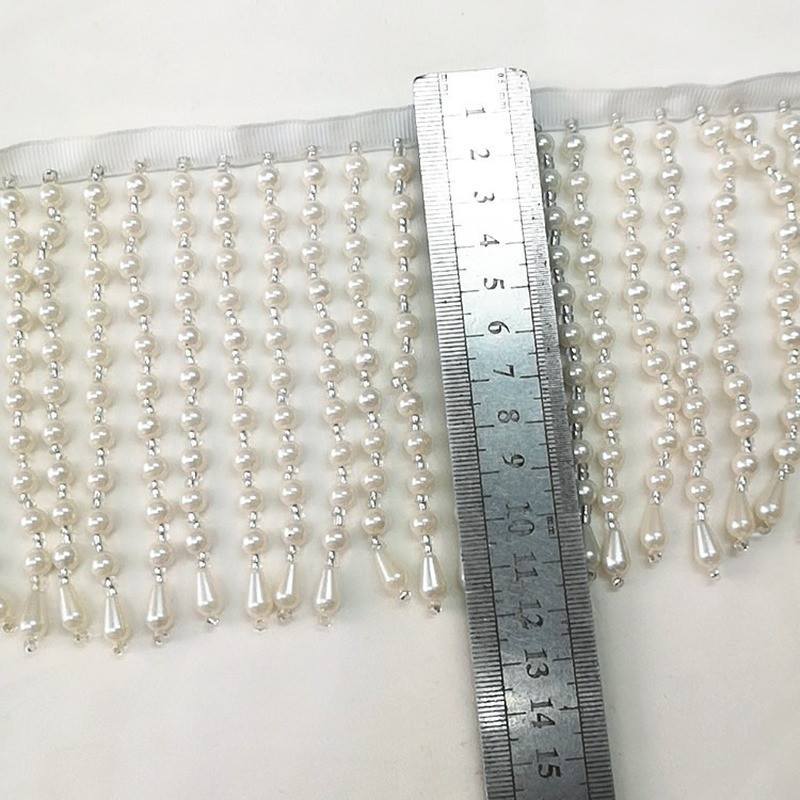 1 Yard Faux Pearl Beaded Fringe Tassel Trim Ribbon Curtain Edge Sewing Diy Craft