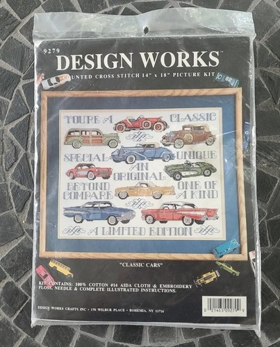 Vintage Design Works gezähltes Kreuzstichmuster-Kit Oldtimer 14x18 #9279 Neu in Verpackung