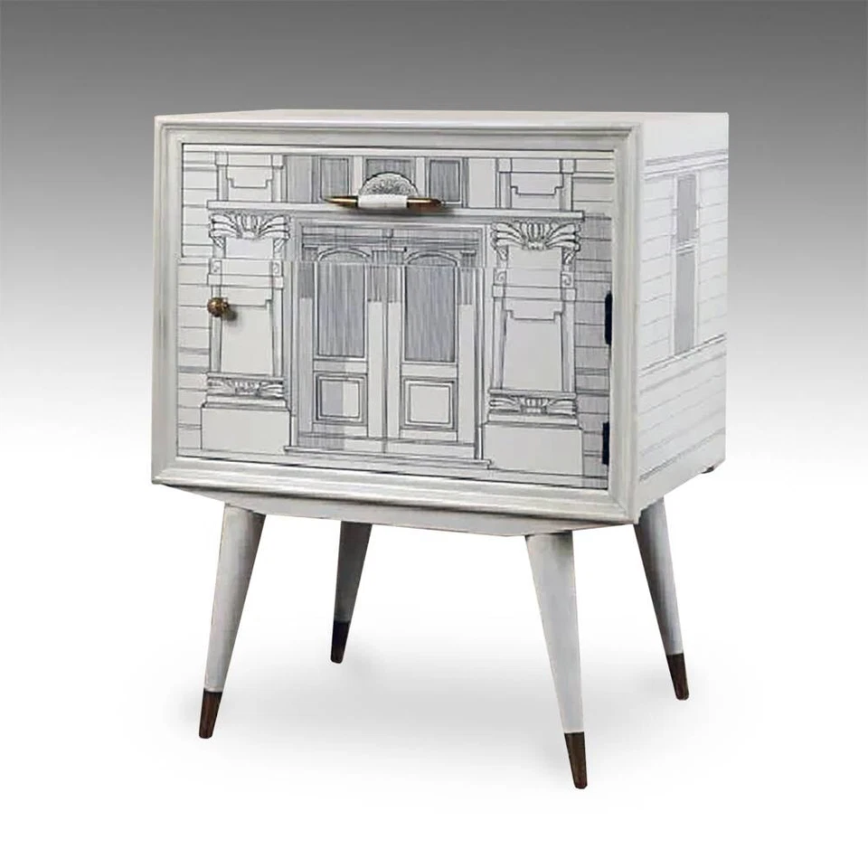 MANERA DE FORNASETTI UN CAJÓN UNA PUERTA PINTADO GABINETE LATERAL ITALIA CIRCA 1960 Foto 2 de 4