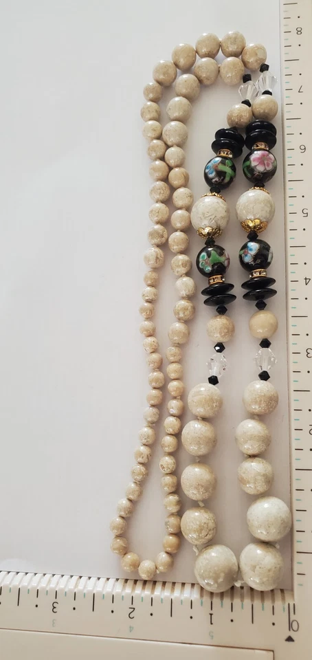 Vintage Jasper Beaded Necklace 1970s Chinese Cloisonne Onyx and Crystal  32in - Imagem 4 de 4