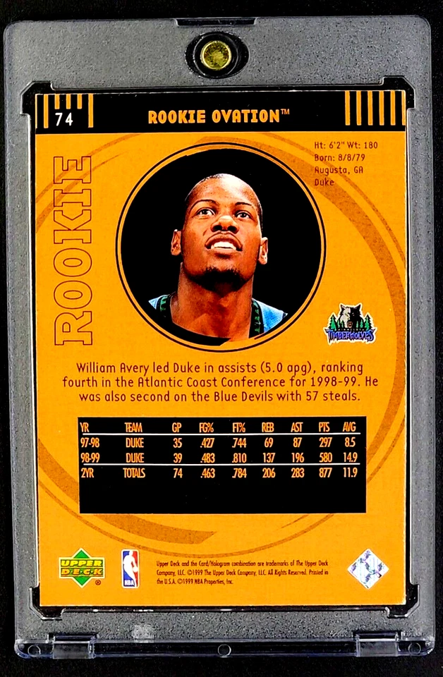 1999 1999-00 UD Upper Deck Ovation Rookie #74 William Avery RC Timberwolves Card - Image 2 of 4