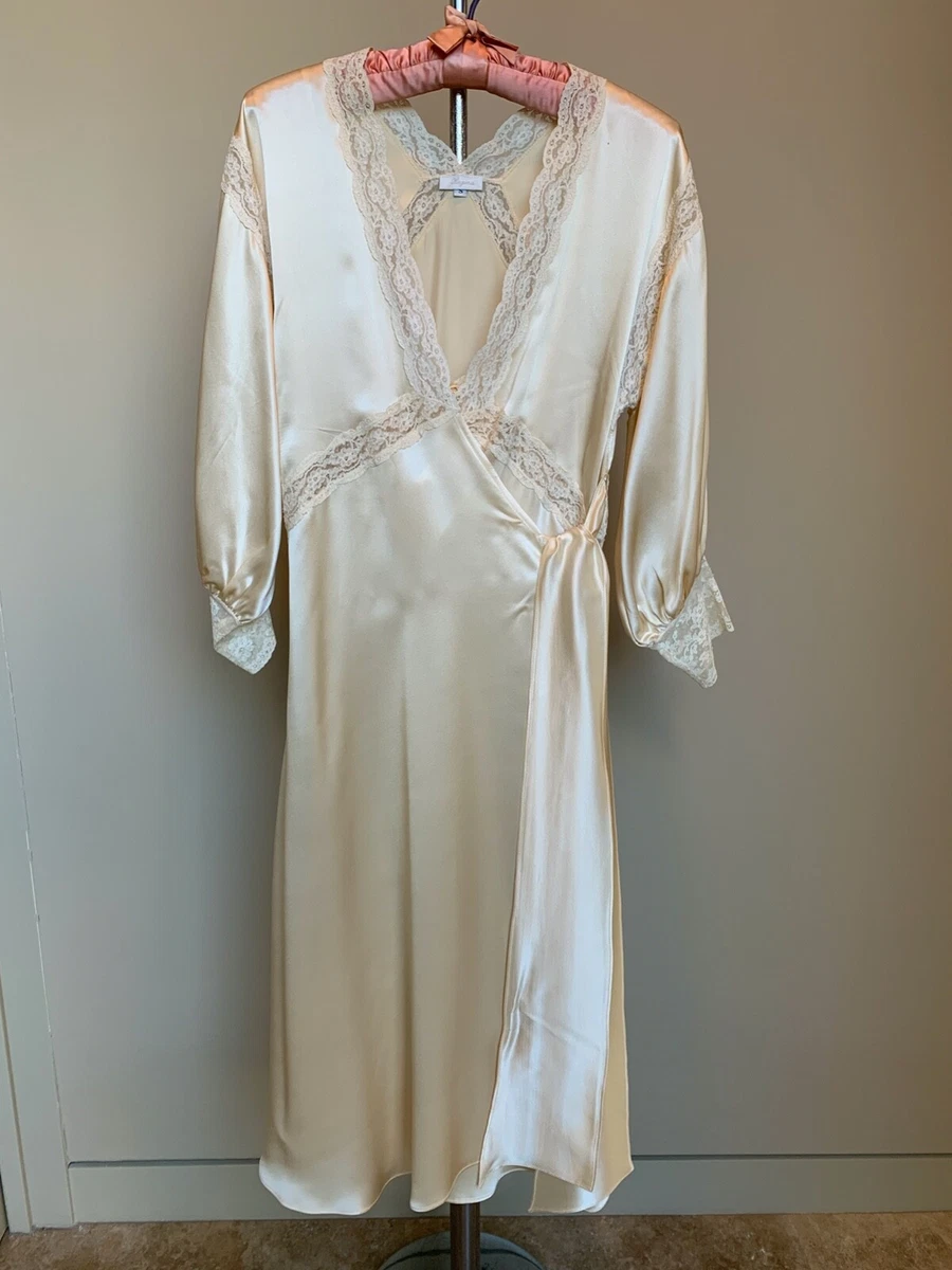 Vintage Peignoir Gown and Robe Set Cream Silk Lace by Regina