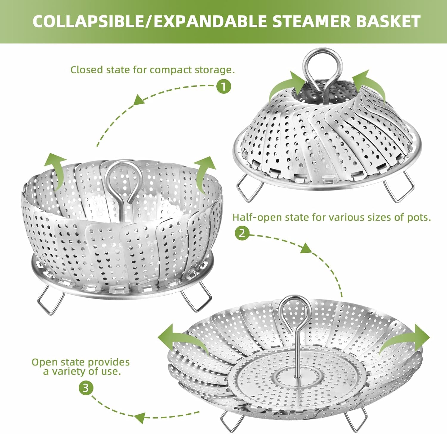 Stainless Steel Food Steamer Basket for Veggies & Seafood Expandable (6.4