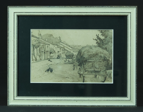 Antique Drawing Gabriel Guerin Bourbonne-Les-Bains View Animated Stone Village - Picture 7 of 7