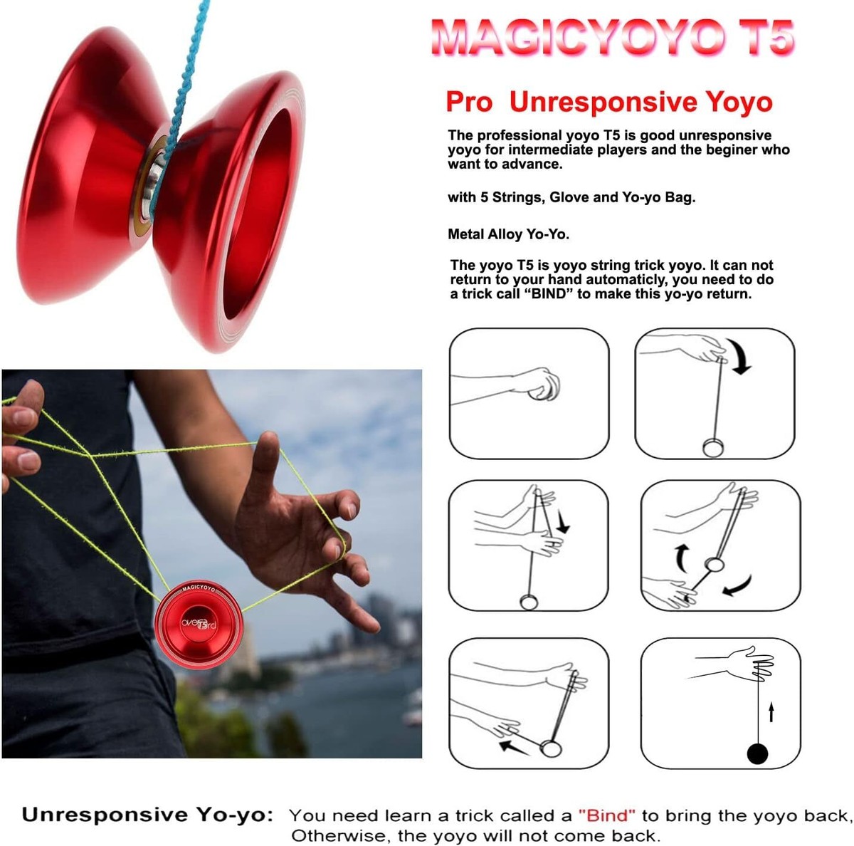 Magicyoyo Metal T5 Overlord Professional Unresponsive Yoyo Alloy