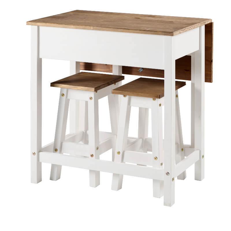 Core Products, Corona White Breakfast Drop Leaf Table & 2 Stool SET 21 CORE PRODUCTS CORONA WHITE BREAKFAST BAR DROP LEAF TABLE & 2 LOW STOOLS SET