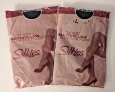 SILKIES Control Top Grey Footless Tights  Size X-Tall 2 Pairs