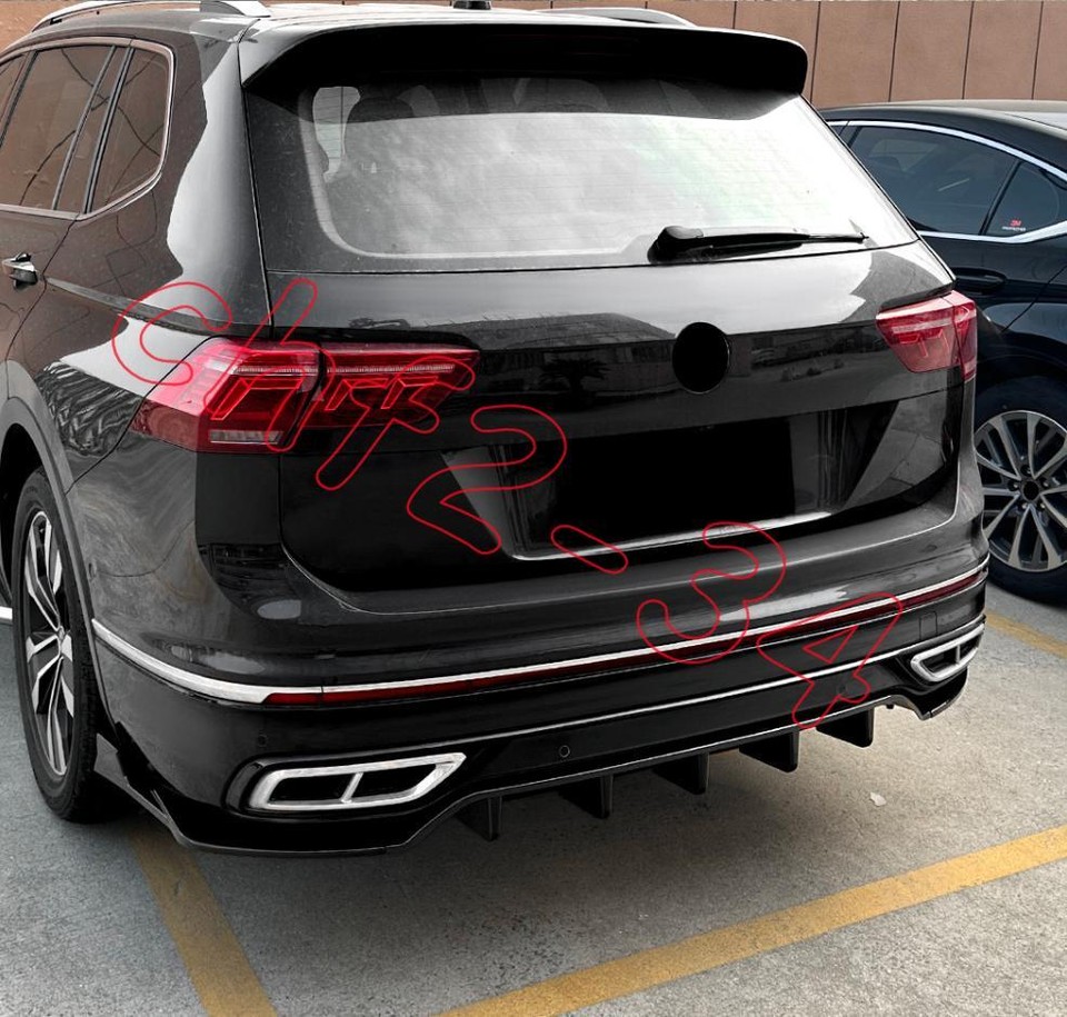 For Volkswagen Tiguan R-Line 2021-2024 Gloss Black Rear Bumper Diffuser ...