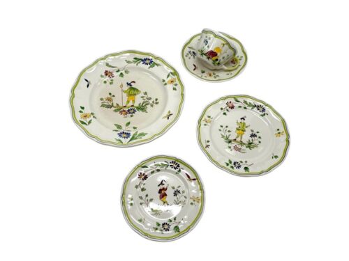 Antique 1800-1900 Longchamp Moustier Hand Painted 5 Piece Place Setting France - Picture 15 of 20