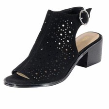 NEW NINE WEST Peeptoe Heels Sandals Sz. 8 M Ankle Strap Black Suede Leather