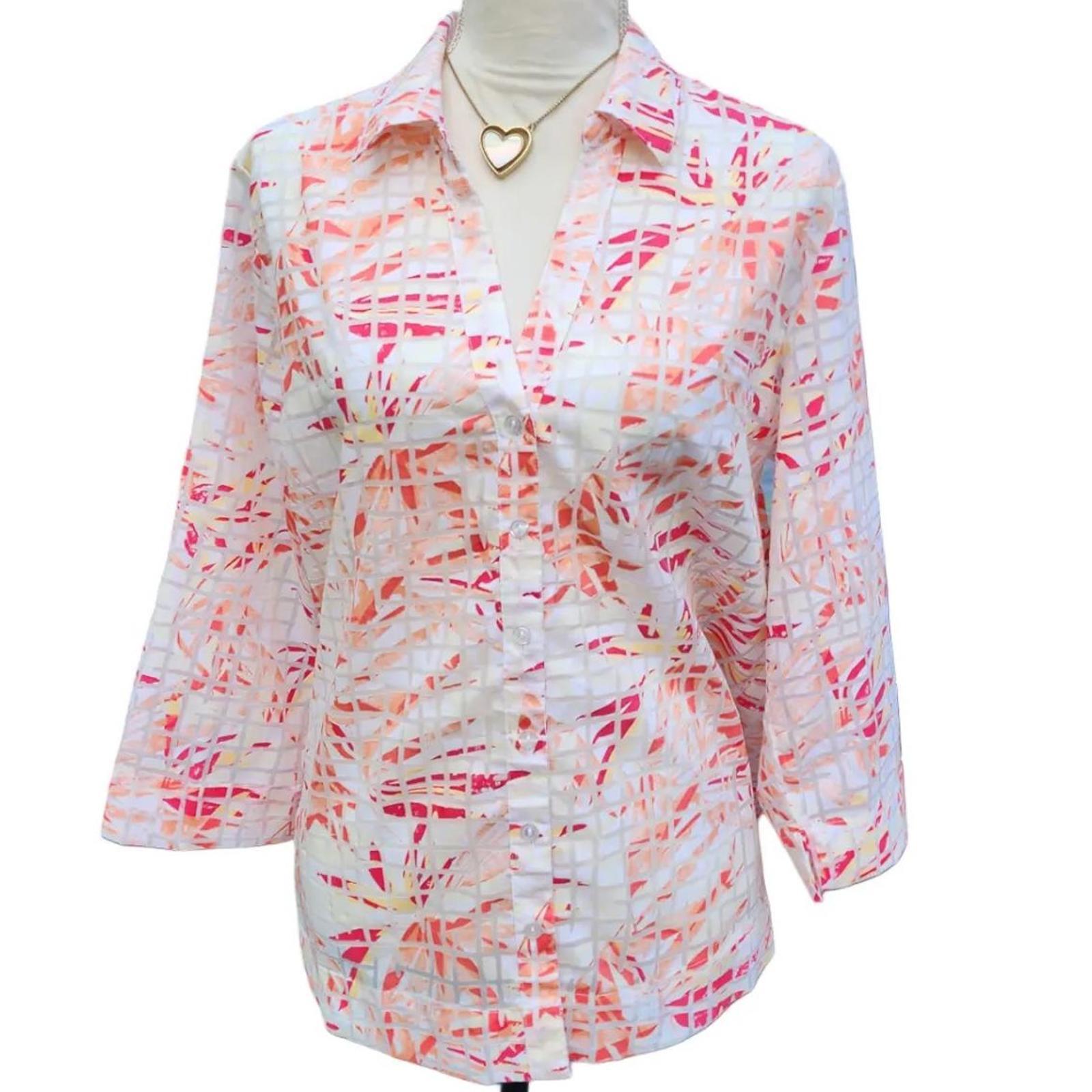 Vibrant, Button-Front Blouse with Abstract Patter… - image 1