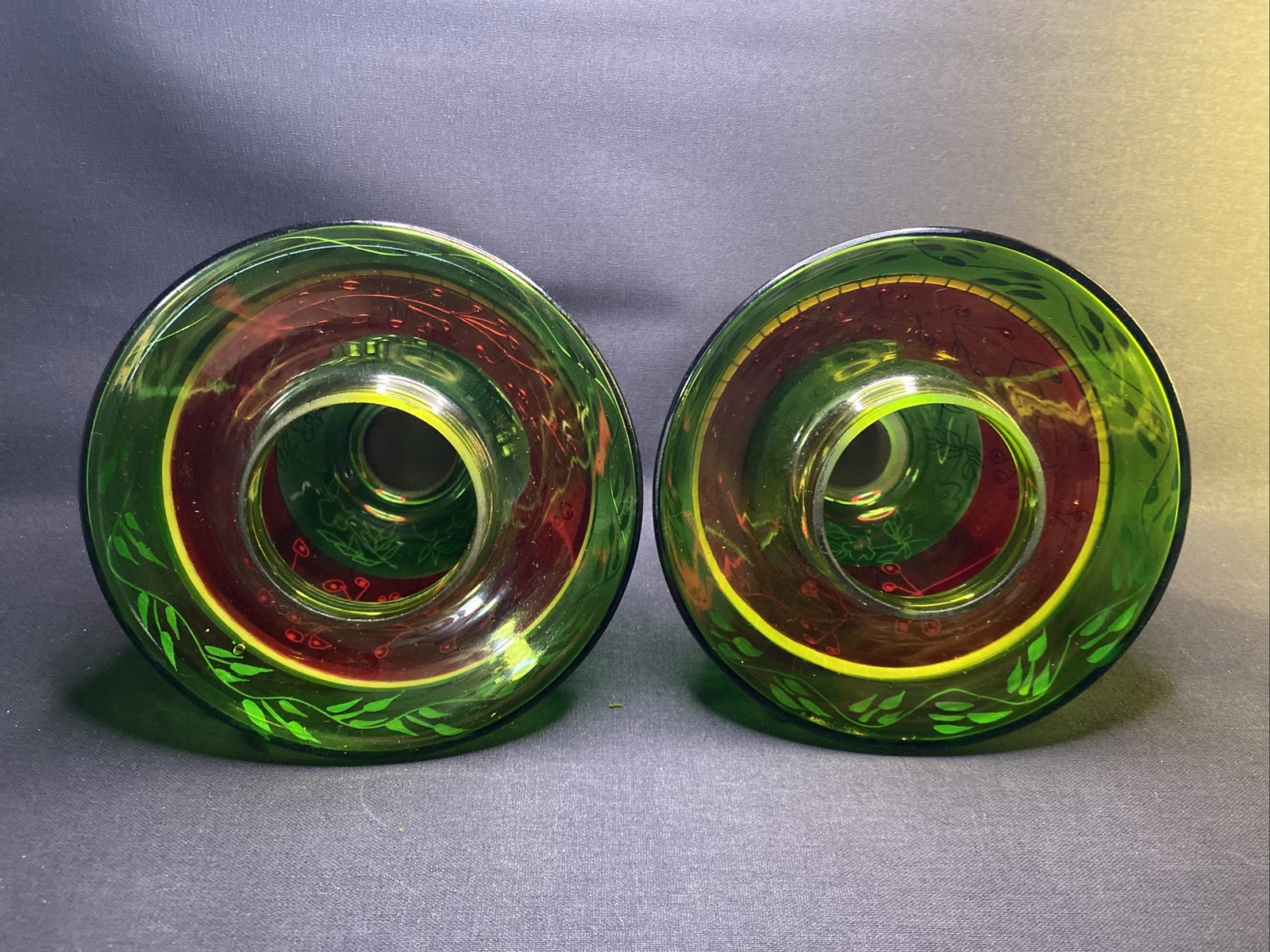 Glass Candle Toppers Shade for Jar Candle Red & Green w/Gold Trim Lot