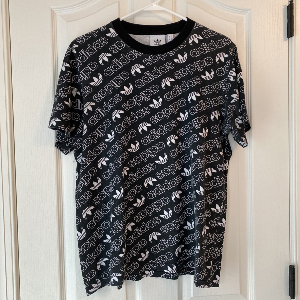 Adidas Logo All Over TShirt Mens Size Medium Dark Gray White