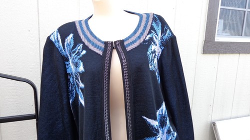 Nwt MING WANG Double Chain Black Blue White Floral Knit Jacket 3x $380 Washable - Picture 8 of 11