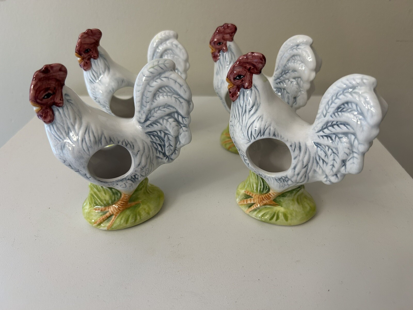 Set Of 4 Rooster Chicken Ceramic Napkin Ring Holders by Andrea Sadek Philippines