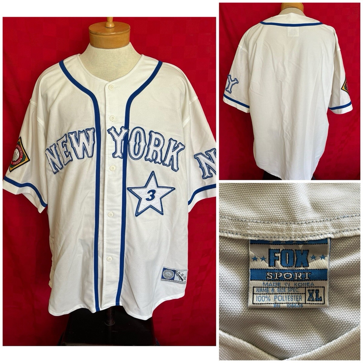 VINTAGE Ghetto AS New York #3 Baseball Jersey Size XL Knit Twill