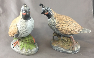 Vintage Pair of Hand Painted Bob White Ceramic Quail Bird Figurines