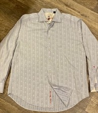 Robert Graham Light Blue Paisley Stripe Geometric Flip Cuff Shirt , Easter XL