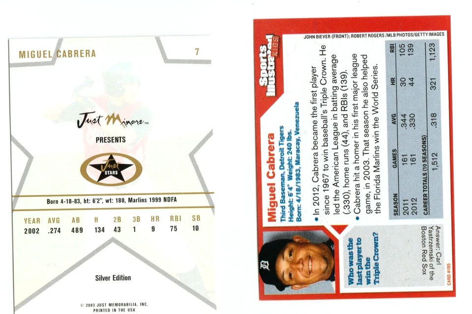 ¡LOTE DE NOVATO “3” MIGUEL CABRERA 2003 SOLO MENORES Y SI NIÑOS “EDICIÓN PLATEADA”! Foto 3 de 4