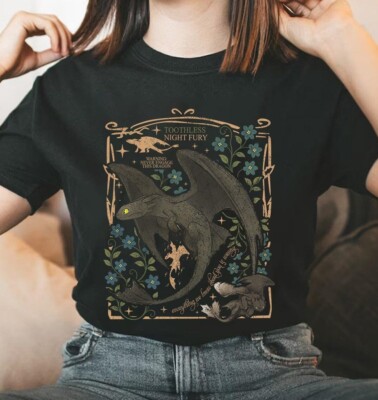Vintage Toothless Dragon Botanical T-Shirt, Retro How To Train Your Dragon Tee