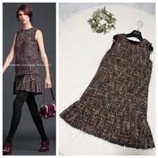 Genuine catalog model Dolce & Gabbana ruffled hem tweed sleeveless Dress 42
