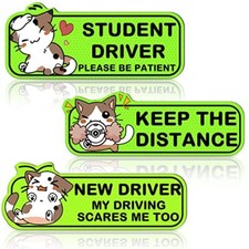 3 Pcs Student Driver Car Reflective Cute Magnet Stickers for New Drivers
