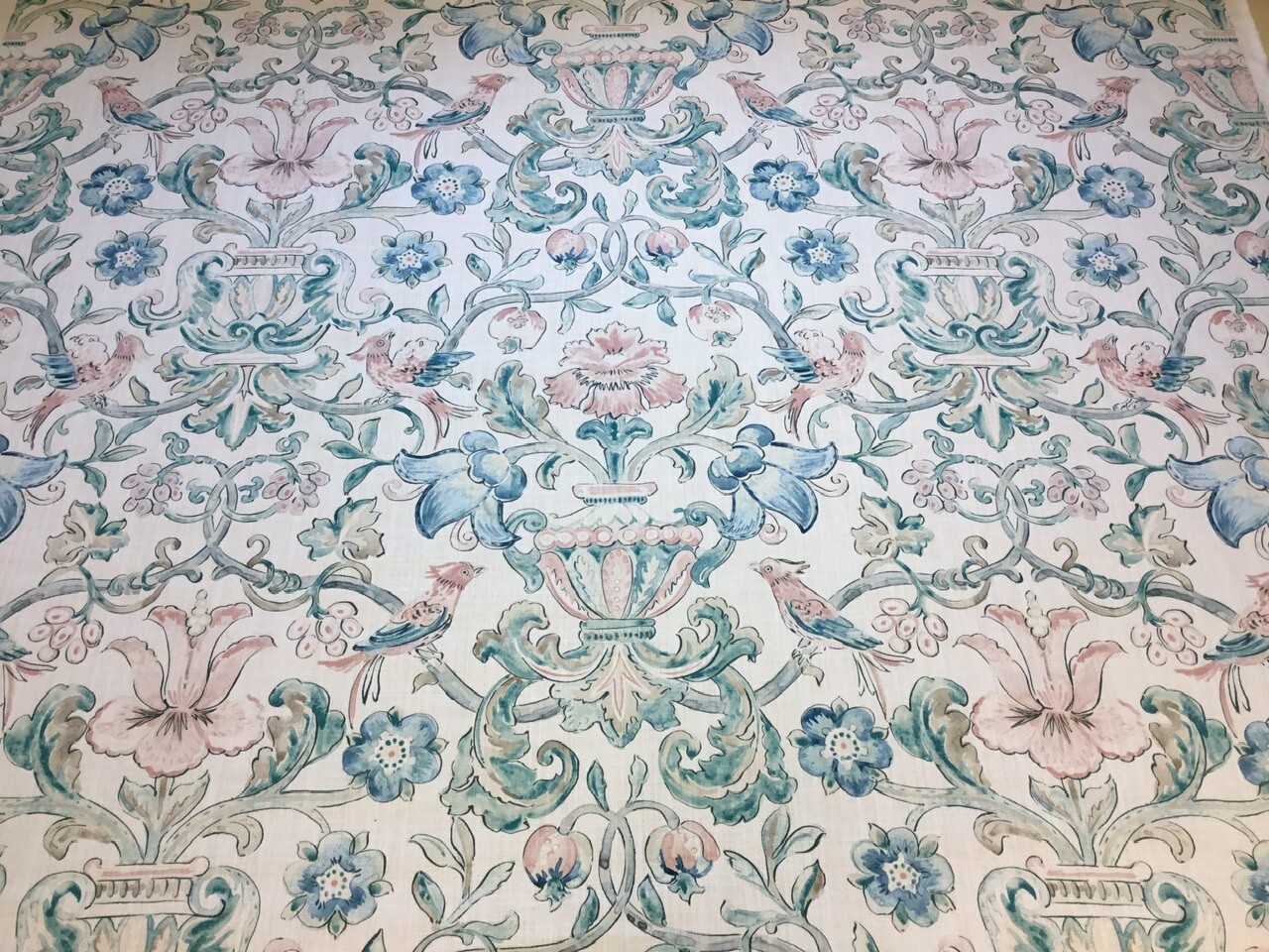 ZOFFANY CURTAIN FABRIC "POMPADOUR PRINT" 3M MINERAL COTSWOLD MANOR