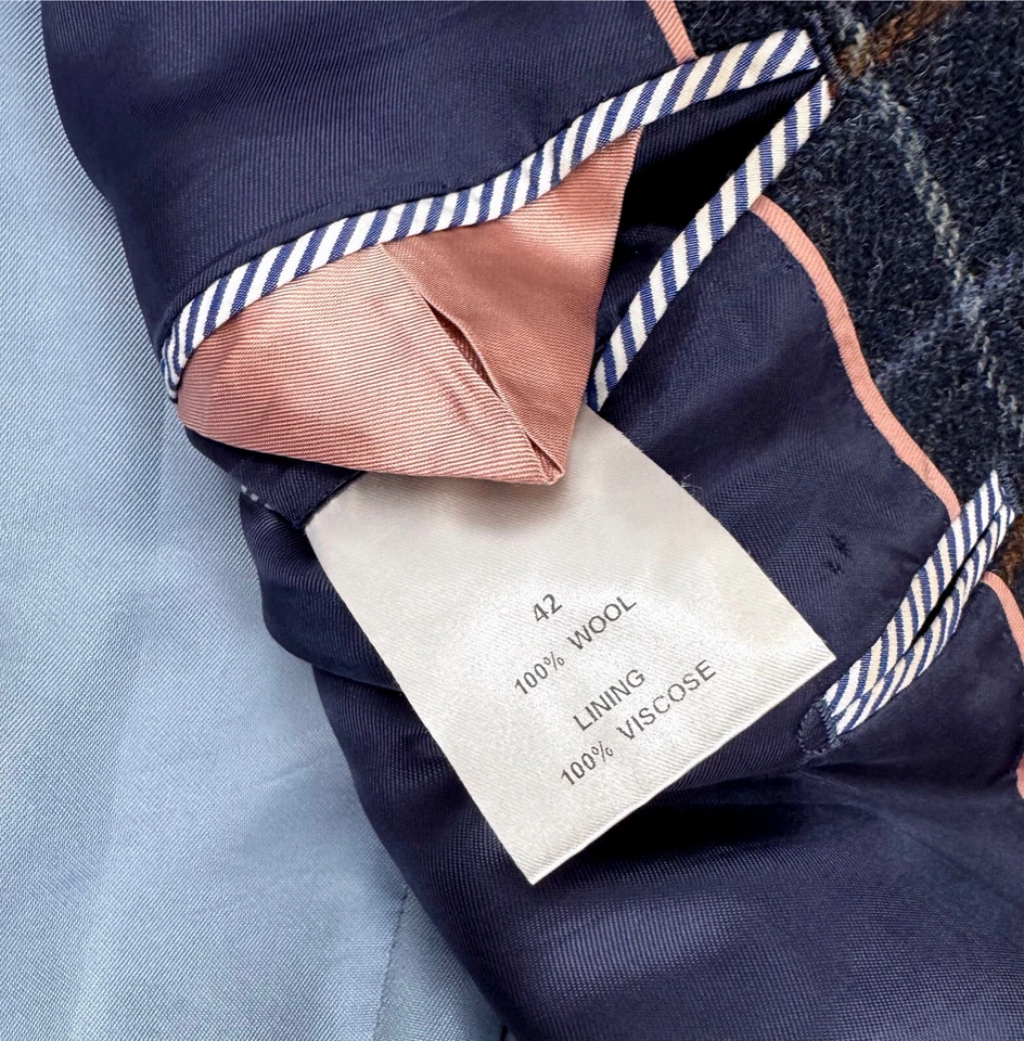 Blazer Abrigo Deportivo Para Hombre THOMAS PINK Lana Azul Cuadros Harris Tweed 2 Botones 42R Foto 3 de 3