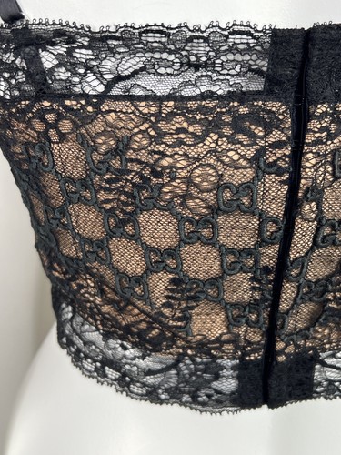 Vtg NEW GUCCI GG MONOGRAM LACE BRA TOP L - Picture 4 of 11