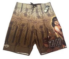 Hard Rock Cafe Vintage Surf Pinup Board Shorts Swim Trunks Size 32 NWT