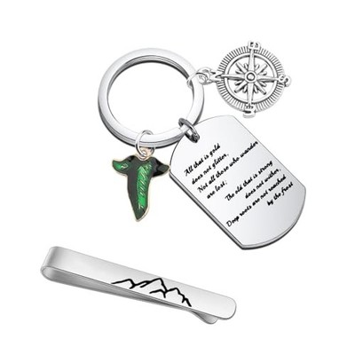  All That is Gold Does Not Glitter Keychain Explore Tie Clip Traveling Silver