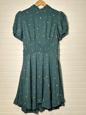 Free People Abbie Mini Dress Sz 8, Bohemian A-Line Flare Key-Hole Back, Green