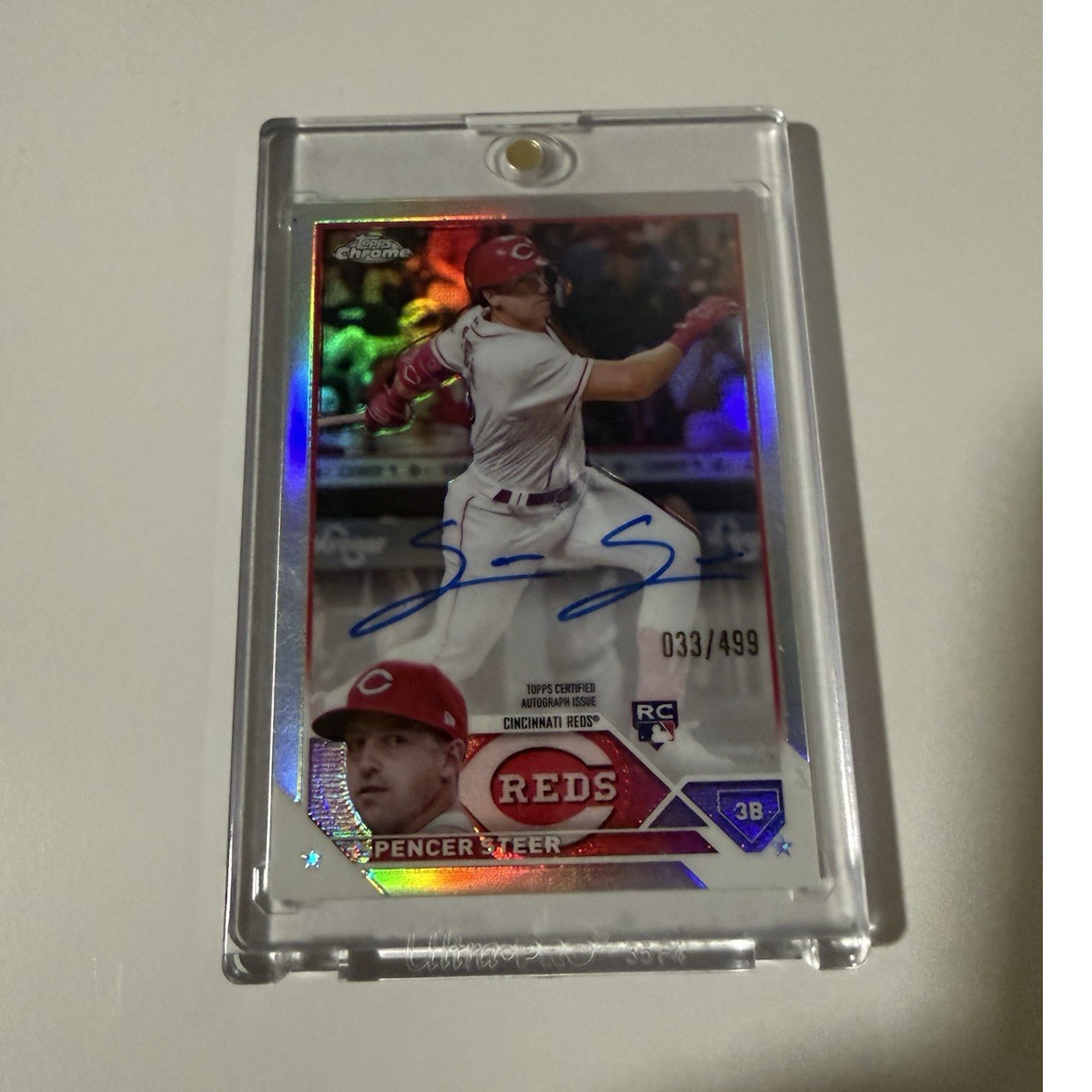 2023 Topps Chrome Rookie Autograph Refractor Spencer Steer /499 Cincinnati Reds
