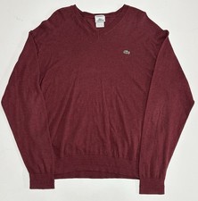Lacoste Wine Maroon Red Size 7 Sweater V-Neck Long Sleeve Cotton Cachemire