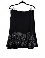 Vintage Black Romantic Skirt with White Embroidered Floral Detail