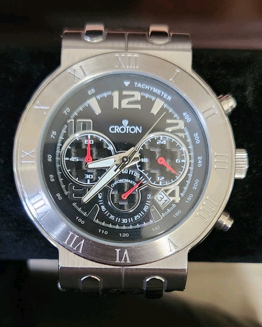Men's Croton Chronomaster Quartz Chronograph Watch with Shark Skin Band