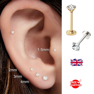 2PCS Stainless Steel Earrings Nose Stud Cartilage Piercing 18G, Silver & Gold