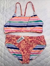 This Athleta Girl reversible bikini set high neck top and mid-rise bottoms
