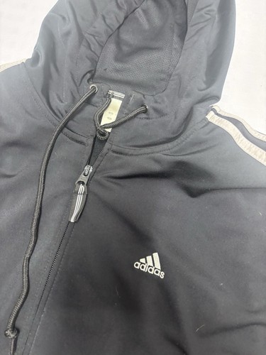 Adidas Classic Jacket L Black White Stripe Zipup Hoodie - Picture 4 of 9