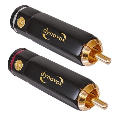 Dynavox Cinchstecker High-End RCA Stecker bis 8 mm², Zugentlastung Weiß/Rot/Paar