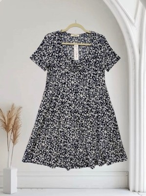 Womens Floral Fit & Flare Midi Dress Size Large Ruched V Neck Summer Chic NWT