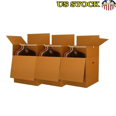 Heavy Duty Wardrobe Moving Boxes 3 Pack W/ Metal Hanging Bars Easy Storage Boxes