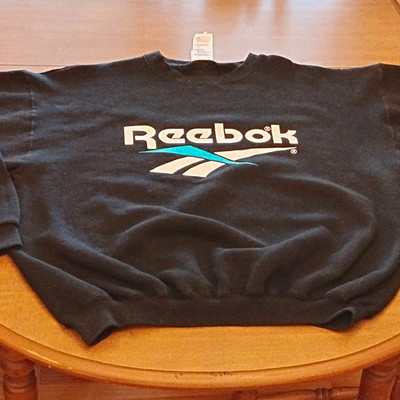 Reebok Men's Black Crew Neck Pullover Fleece Sweatshirt Graphic Logo 2XL