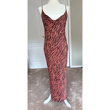 Anthropologie Elyse Zebra Printed Satin Silky Slip Dress Cowl Neck Size Small