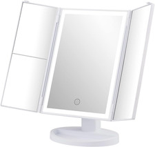 GRIFEMA Vanity Makeup Mirror - Trifold Table Mirror with 32 LED Lights & 3X/2X/1