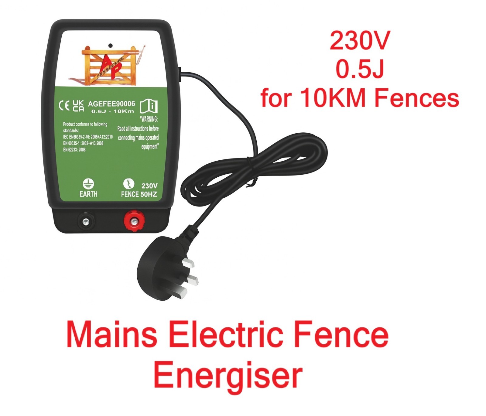 Mains Electric Fence Energiser Charger 230V 10KM 0.5J (Horse Fencing Farm)