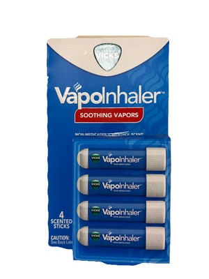 4-Pack VICKS Vapolnhaler Non-Medicated Scented Stick Soothing Vapors 0.20 ml