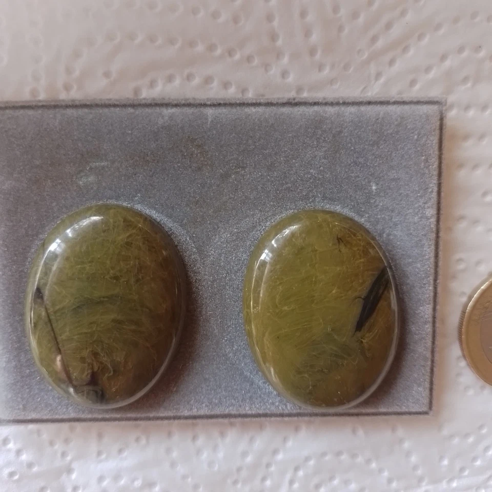 Ohrclips oliv oval fein marmoriert schlicht ca 3,5 cm keine Ohrlöcher nötig - Bild 2 von 3